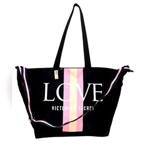 Victoria's Secret Black and Pink Tote Bag